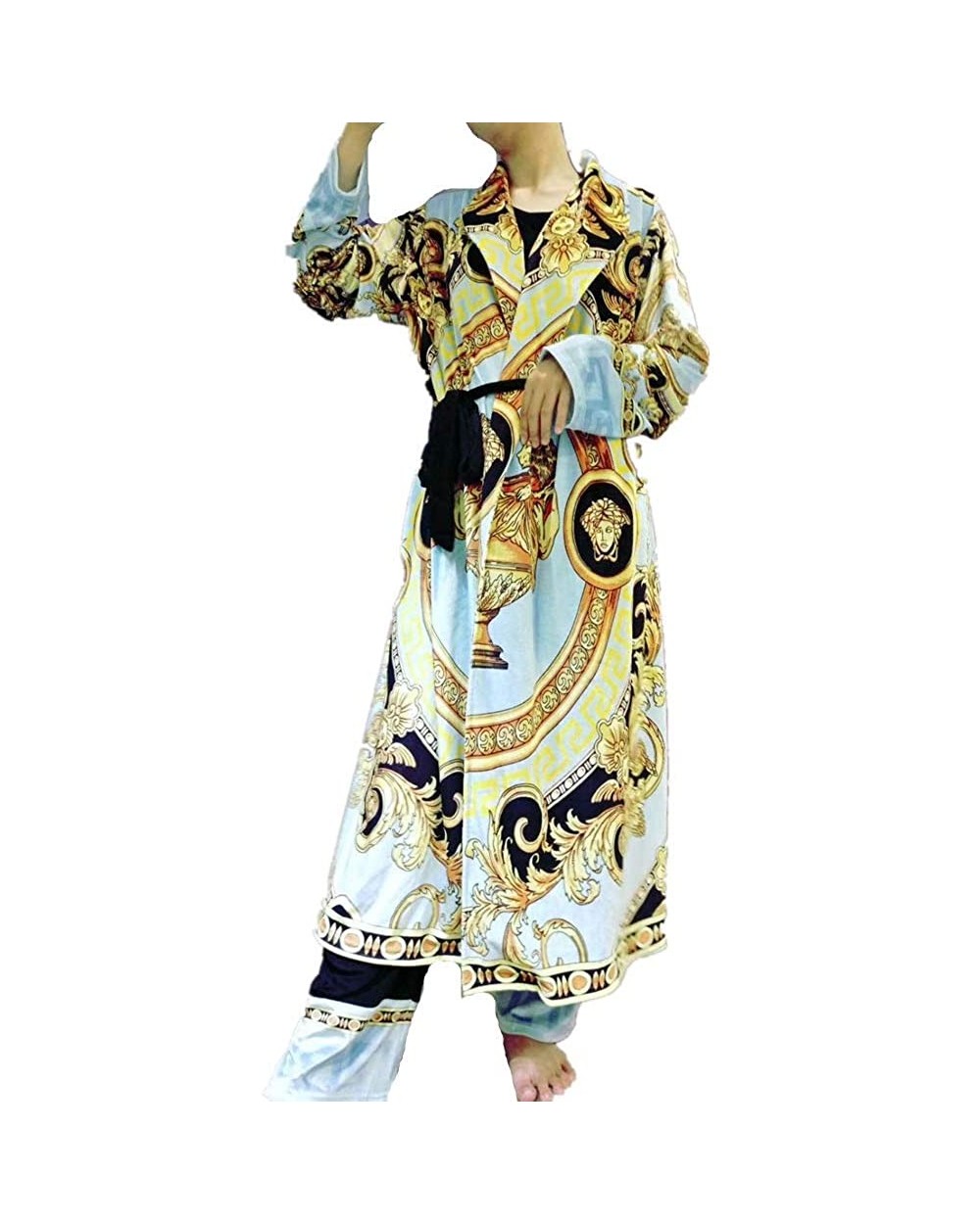 Long Gold Velvet Large Size Casual Three-Piece Home Service Warm Pajamas X1 - White - C118XGGHD46 $68.04 Sleep Sets