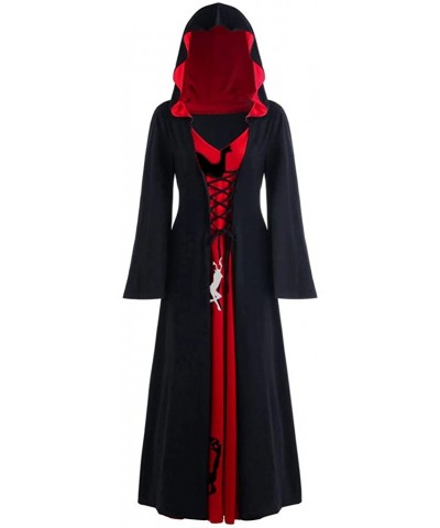 Women's Plus Size Halloween Hooded Lace Up Patchwork Long Sleeve Long Maxi Dress - A-black - CH18AMYL5IS $48.63 Thermal Under...