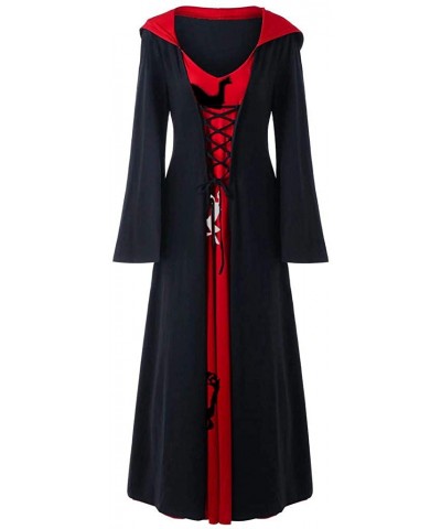 Women's Plus Size Halloween Hooded Lace Up Patchwork Long Sleeve Long Maxi Dress - A-black - CH18AMYL5IS $48.63 Thermal Under...