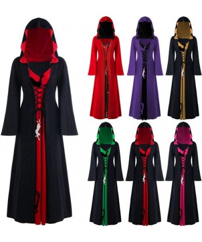 Women's Plus Size Halloween Hooded Lace Up Patchwork Long Sleeve Long Maxi Dress - A-black - CH18AMYL5IS $48.63 Thermal Under...