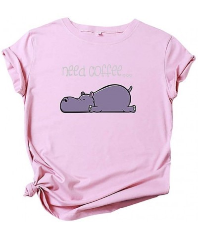 Women's Hippopotamus Letter Printing Short Sleeve O-Neck T-Shirt Blouse Tops - Pink - CA196SYE89Y $14.29 Baby Dolls & Chemises