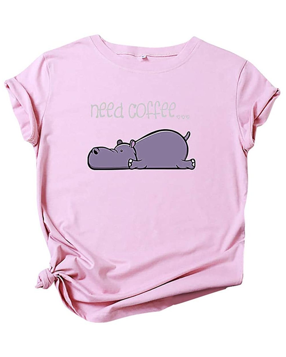 Women's Hippopotamus Letter Printing Short Sleeve O-Neck T-Shirt Blouse Tops - Pink - CA196SYE89Y $14.29 Baby Dolls & Chemises