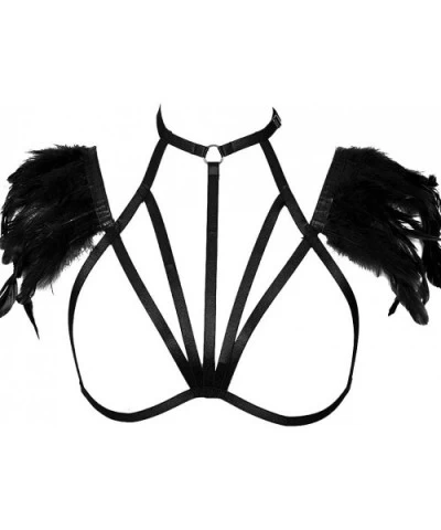 Women's Feather Harness Bralette Tops Epaulette Wings Punk Gothic Art Festival Clothing - Black O0697 - CX18KRDGSIW $31.95 Bras