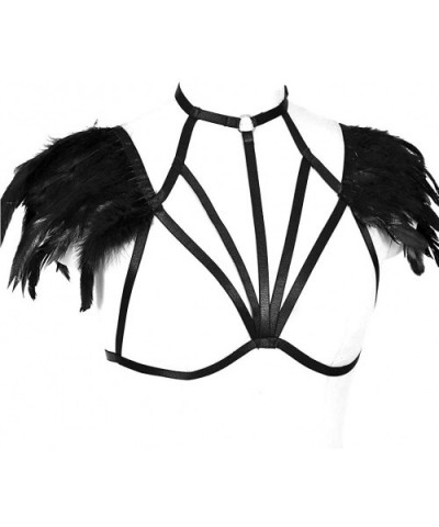 Women's Feather Harness Bralette Tops Epaulette Wings Punk Gothic Art Festival Clothing - Black O0697 - CX18KRDGSIW $31.95 Bras