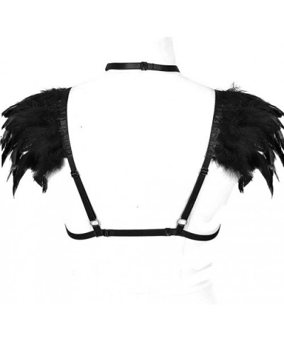 Women's Feather Harness Bralette Tops Epaulette Wings Punk Gothic Art Festival Clothing - Black O0697 - CX18KRDGSIW $31.95 Bras