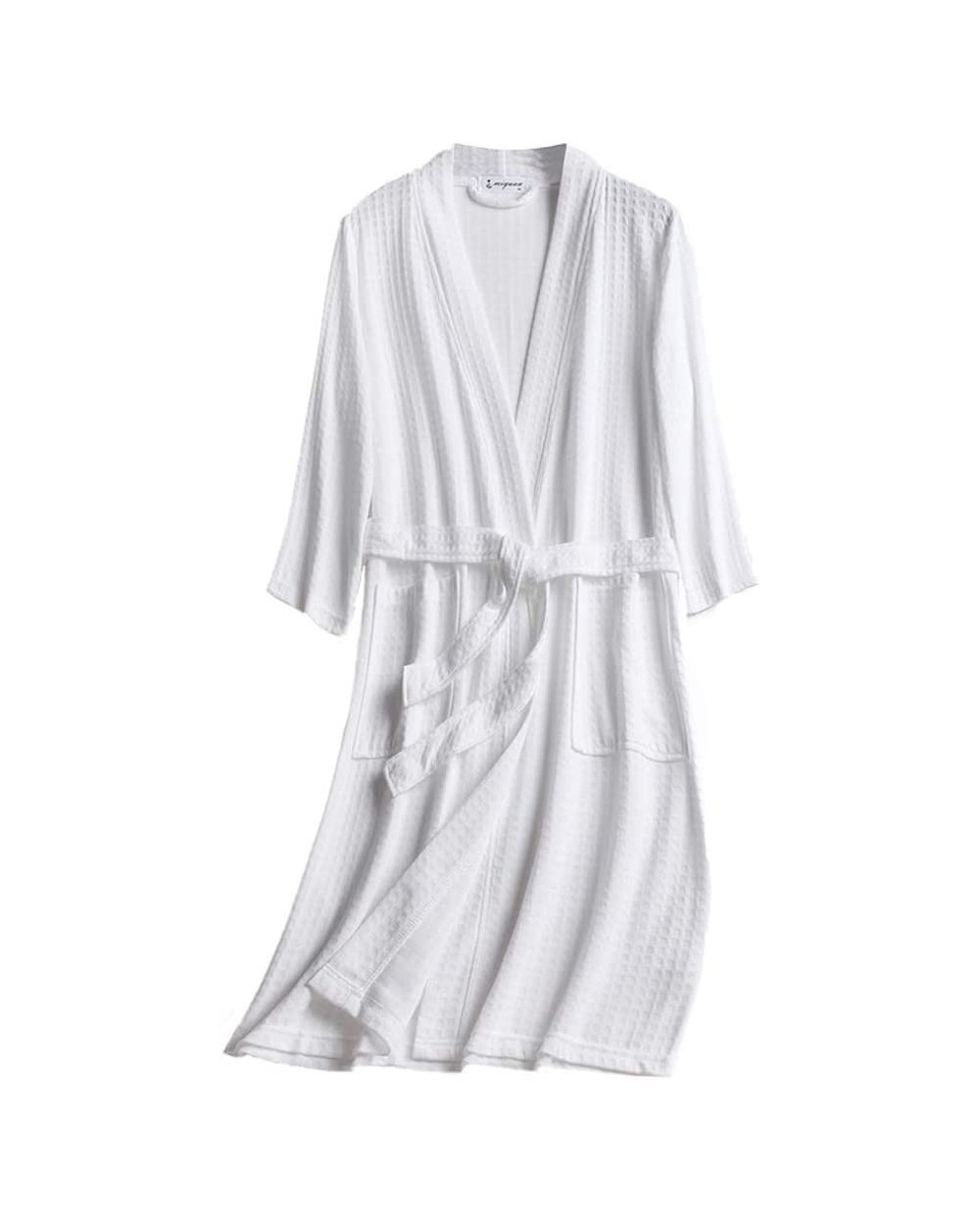 Men's Bathrobe- Men Robe Gown Casual Waffle Kimono Bathrobe Male Daily Spa Home Clothes Three Quarter Sleeve Sleepwear M-XXXL...