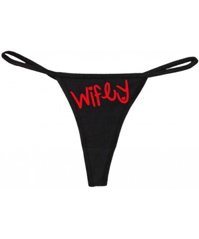 Women's Cute Wifey Cursive Design Sexy Thong - Black/Red - C711UPMENQR $20.69 Panties