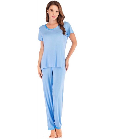 Women's Scoop Neck Short Sleeve Pajama Set with Long Pants - Celeste - CM18N6AET9N $46.27 Sets