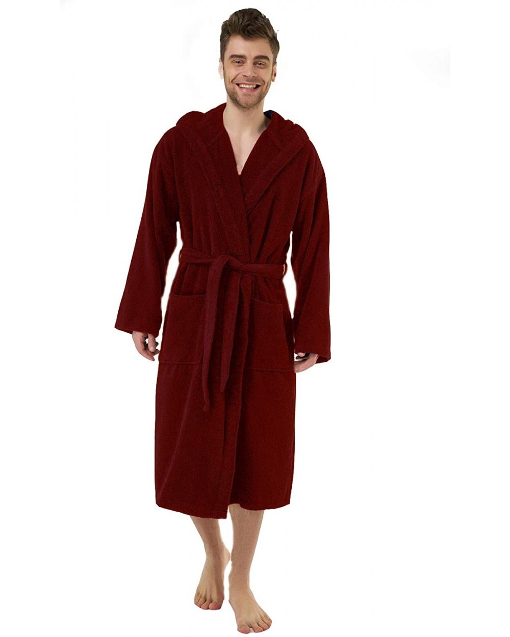 Men's Burgundy XXL Luxury Hooded Terry Spa Bathrobe - C811SWZLWNV $76.07 Robes