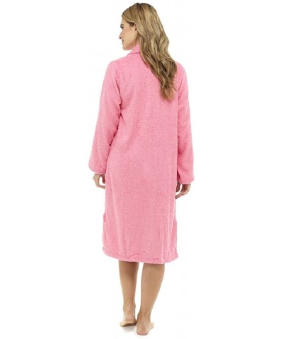 Ladies Button Front Towelling Robe - Pink - CG18D0CCUX4 $42.46 Robes