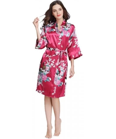 Women Floral Satin Robe Peacock and Flower Bridal Dressing Gown Wedding Bride Bridesmaid Kimono Sleepwear 9 XL 9 - CQ197QXKAM...