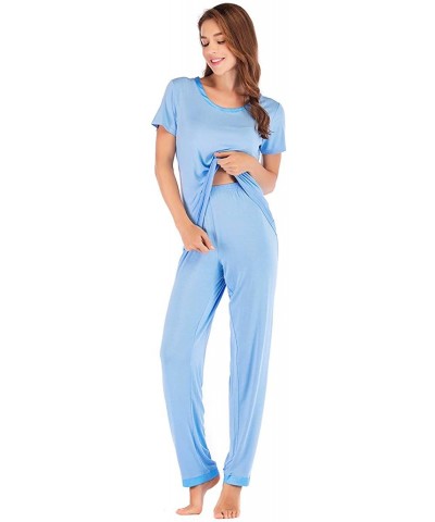 Women's Scoop Neck Short Sleeve Pajama Set with Long Pants - Celeste - CM18N6AET9N $46.27 Sets