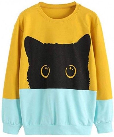 Women Casual Solid Cat Print Long Sleeve Hoodie Sweatshirt Hooded Pullover Tops Blouse - Yellow2 - C2192ZNRZ30 $38.16 Thermal...