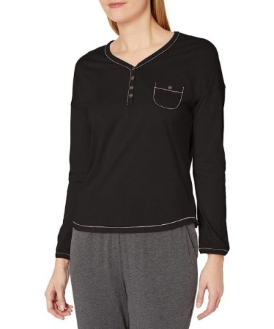 Women's Long Sleeve Top Pajama Shirt Pj - Black - CH1855GACXI $39.27 Sets