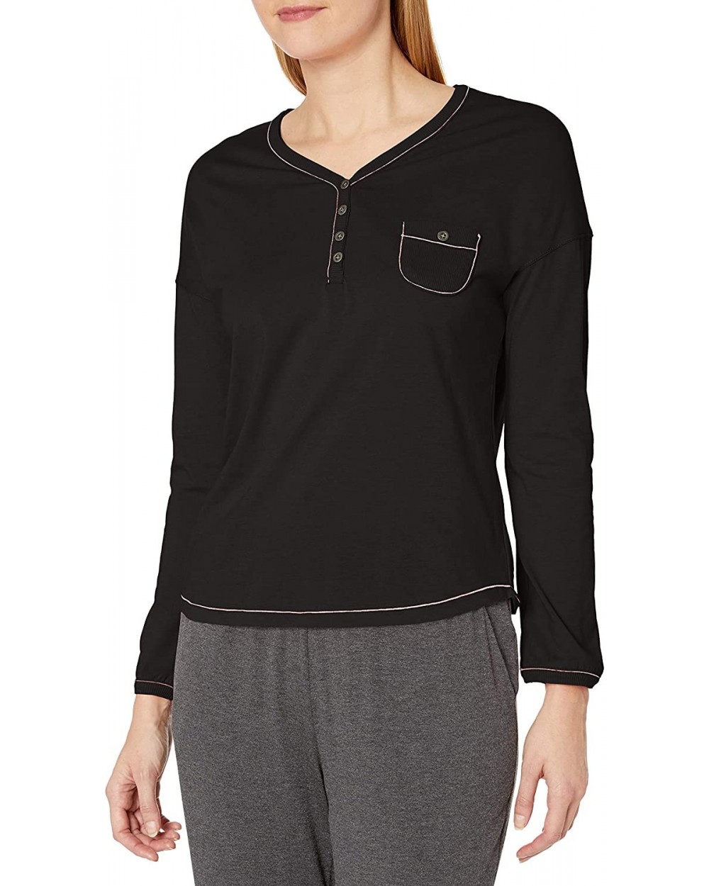 Women's Long Sleeve Top Pajama Shirt Pj - Black - CH1855GACXI $39.27 Sets