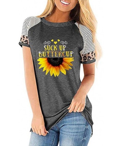 Women's Sunflower Leopard Patchwork Short Sleeve O-Neck Print Casual Top T-Shirt - Dark Gray - CK197LQ4NQW $22.10 Nightgowns ...