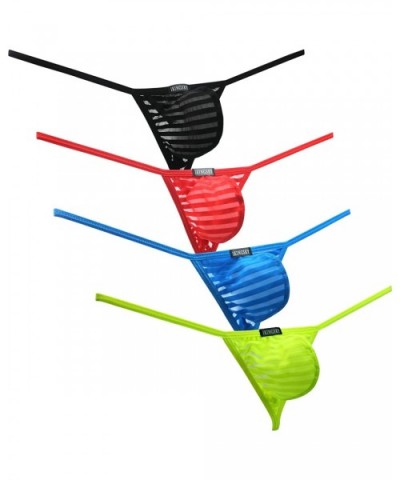 Men's Sexy Pouch G String Low Rise Y-Back Thong Underwear - 4 Pack - CK190OT75AX $24.54 G-Strings & Thongs