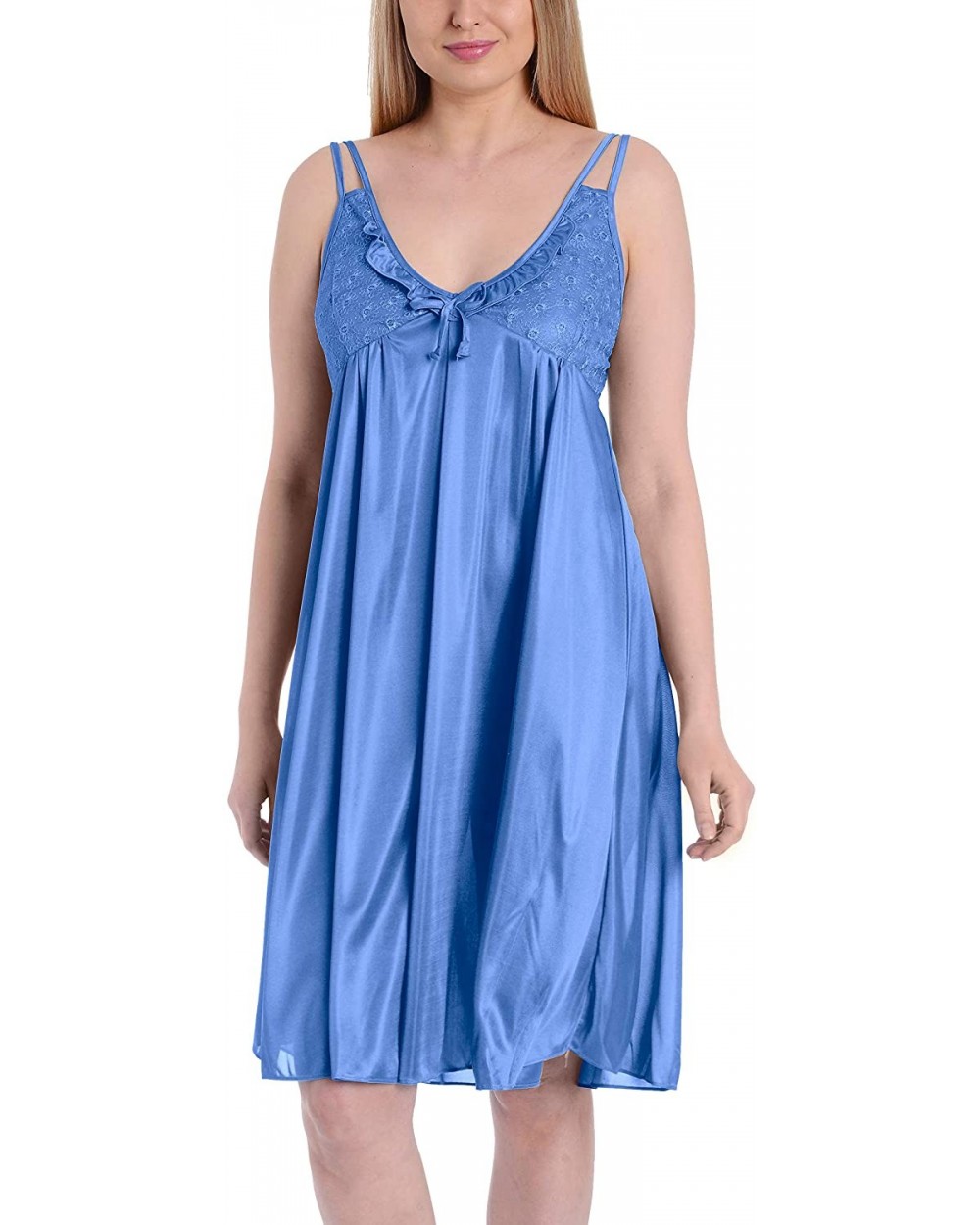 Women's Satin Silk Lovely Spaghetti Strap Lingerie Nightgown - Lightblue - CF11UFQZYF7 $23.26 Nightgowns & Sleepshirts