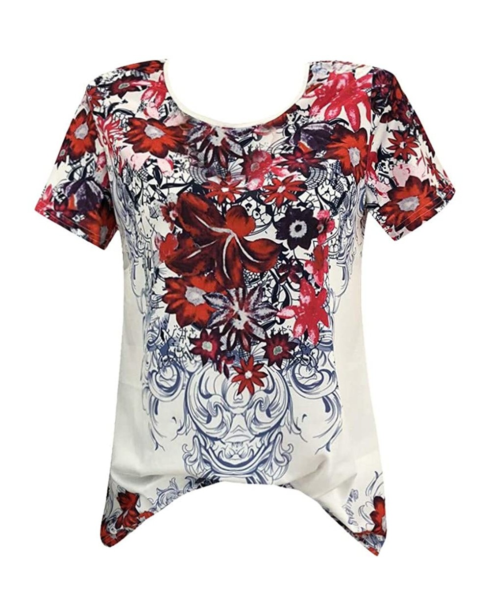 Print Casual Short Sleeve T-Shirt Tops BouseWomen - Red - C218NEK9708 $14.11 Nightgowns & Sleepshirts