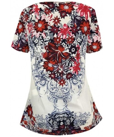 Print Casual Short Sleeve T-Shirt Tops BouseWomen - Red - C218NEK9708 $14.11 Nightgowns & Sleepshirts