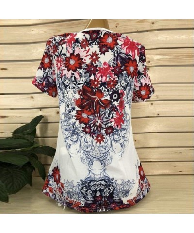 Print Casual Short Sleeve T-Shirt Tops BouseWomen - Red - C218NEK9708 $14.11 Nightgowns & Sleepshirts