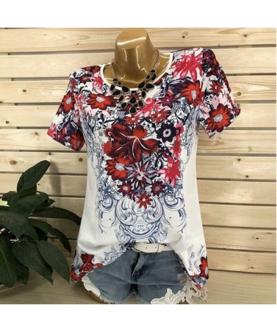 Print Casual Short Sleeve T-Shirt Tops BouseWomen - Red - C218NEK9708 $14.11 Nightgowns & Sleepshirts