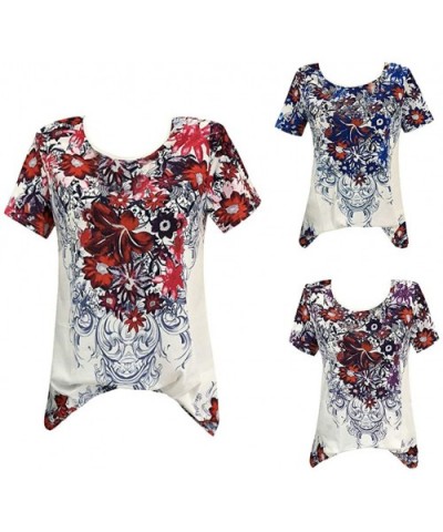 Print Casual Short Sleeve T-Shirt Tops BouseWomen - Red - C218NEK9708 $14.11 Nightgowns & Sleepshirts