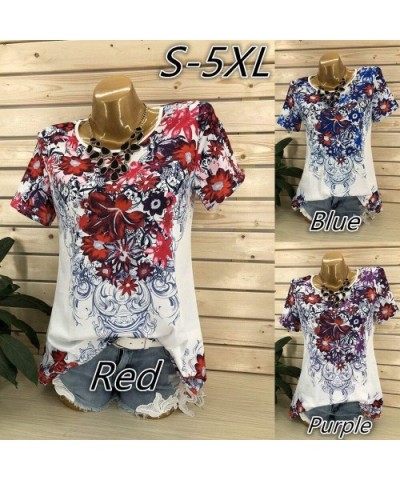 Print Casual Short Sleeve T-Shirt Tops BouseWomen - Red - C218NEK9708 $14.11 Nightgowns & Sleepshirts