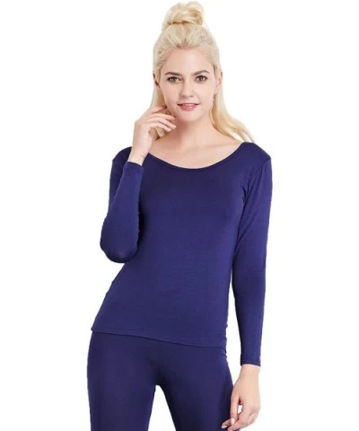 Women's Scoop Neck Long Sleeve Ultrathin Modal Thermal Underwear Shirt/Top - 1 Piece Navy Blue - CB18695X7DM $16.06 Thermal U...