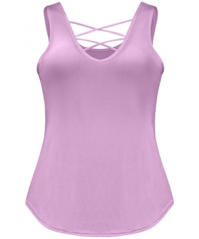 Tank Tops for Women Workout Clothes Sexy Open Back Sport Shirts for Yoga Fitness Gym - Criss Cross-purple - CK199C6I0QO $35.2...