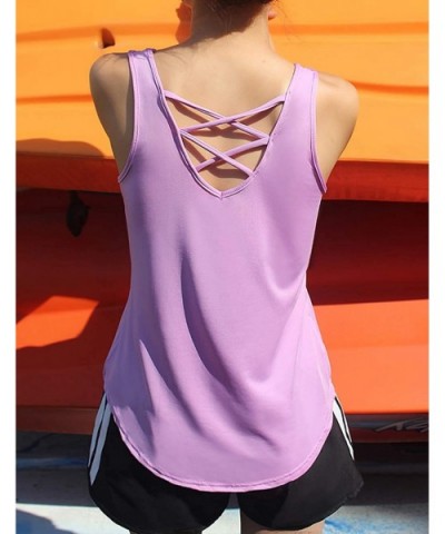 Tank Tops for Women Workout Clothes Sexy Open Back Sport Shirts for Yoga Fitness Gym - Criss Cross-purple - CK199C6I0QO $35.2...