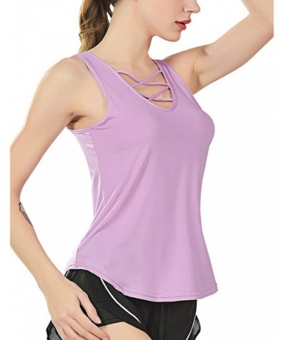 Tank Tops for Women Workout Clothes Sexy Open Back Sport Shirts for Yoga Fitness Gym - Criss Cross-purple - CK199C6I0QO $35.2...