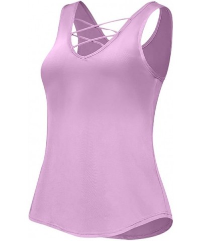 Tank Tops for Women Workout Clothes Sexy Open Back Sport Shirts for Yoga Fitness Gym - Criss Cross-purple - CK199C6I0QO $35.2...