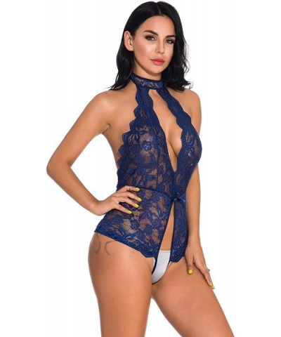 Women's Sexy Lace Bodysuit Naughty Teddy Lingerie for Women(Blue-S) - CT19270Q8CM $20.46 Baby Dolls & Chemises