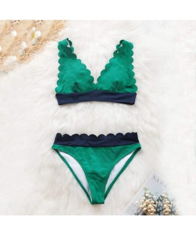 Women Pure Color Laciness Swimuit Sling Tops High Waist Female Retro Simple Beachewear Bikini Sets - Green - CB194TITOIY $21....