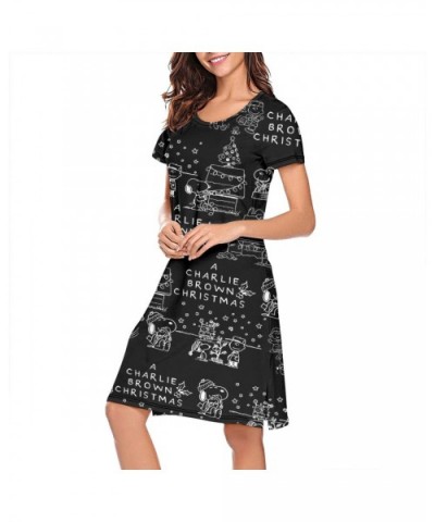 Women's Snoopy- Nightgowns Comfortable Sleepshirts Short Sleeve - White-38 - CO19C90NTD8 $49.82 Nightgowns & Sleepshirts