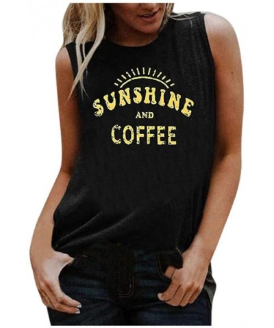 Sunshine Coffee Tank Tops Women Letters Print Funny Graphic Casual Sleeveless Vest - A-black - CC19C4RXIGY $23.27 Thermal Und...