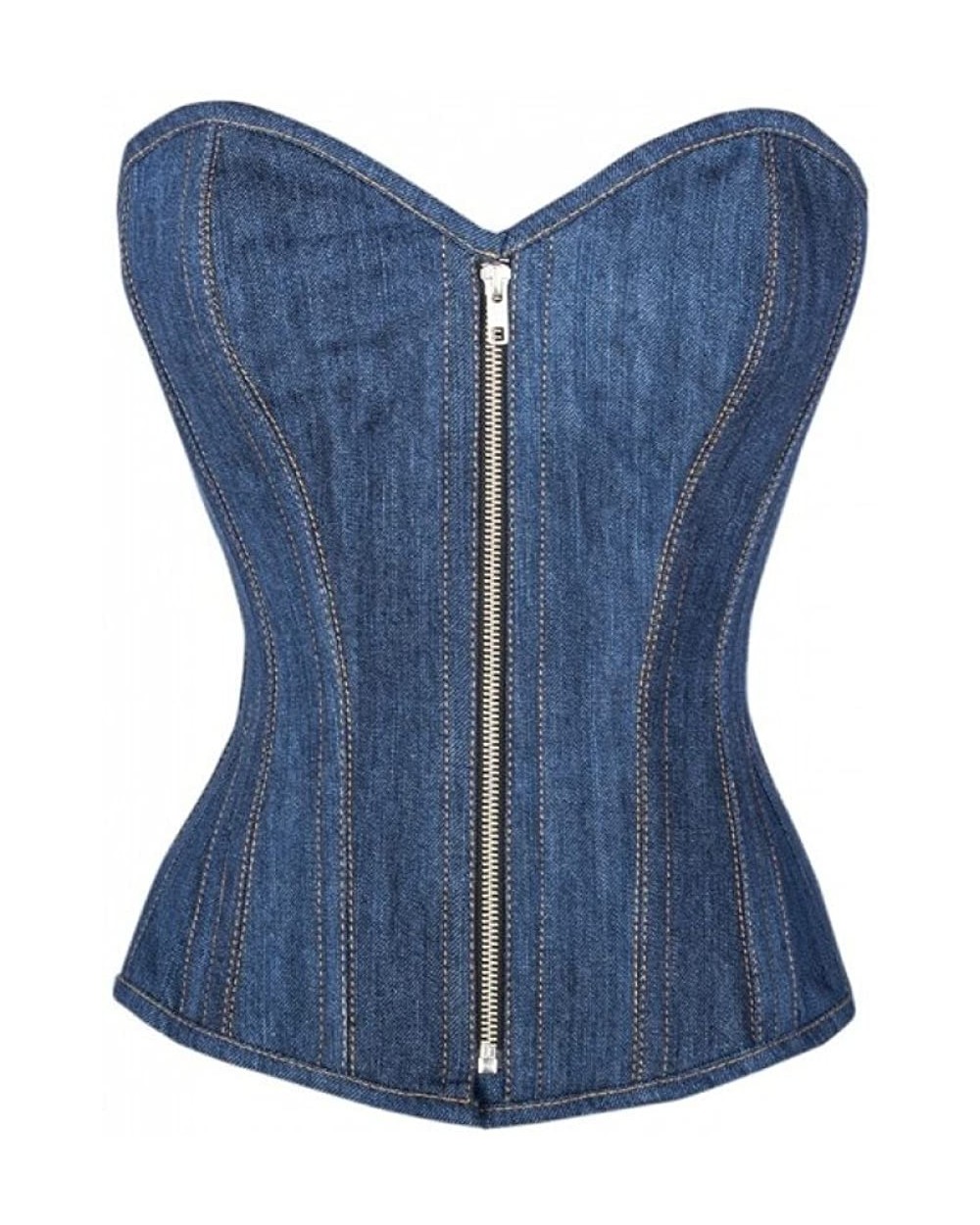 Women's Blue Denim Zipper Gothic Steampunk Bustier Waist Training Halloween Fashionwear Overbust Corset Costume - CU12NAJ1MHJ...