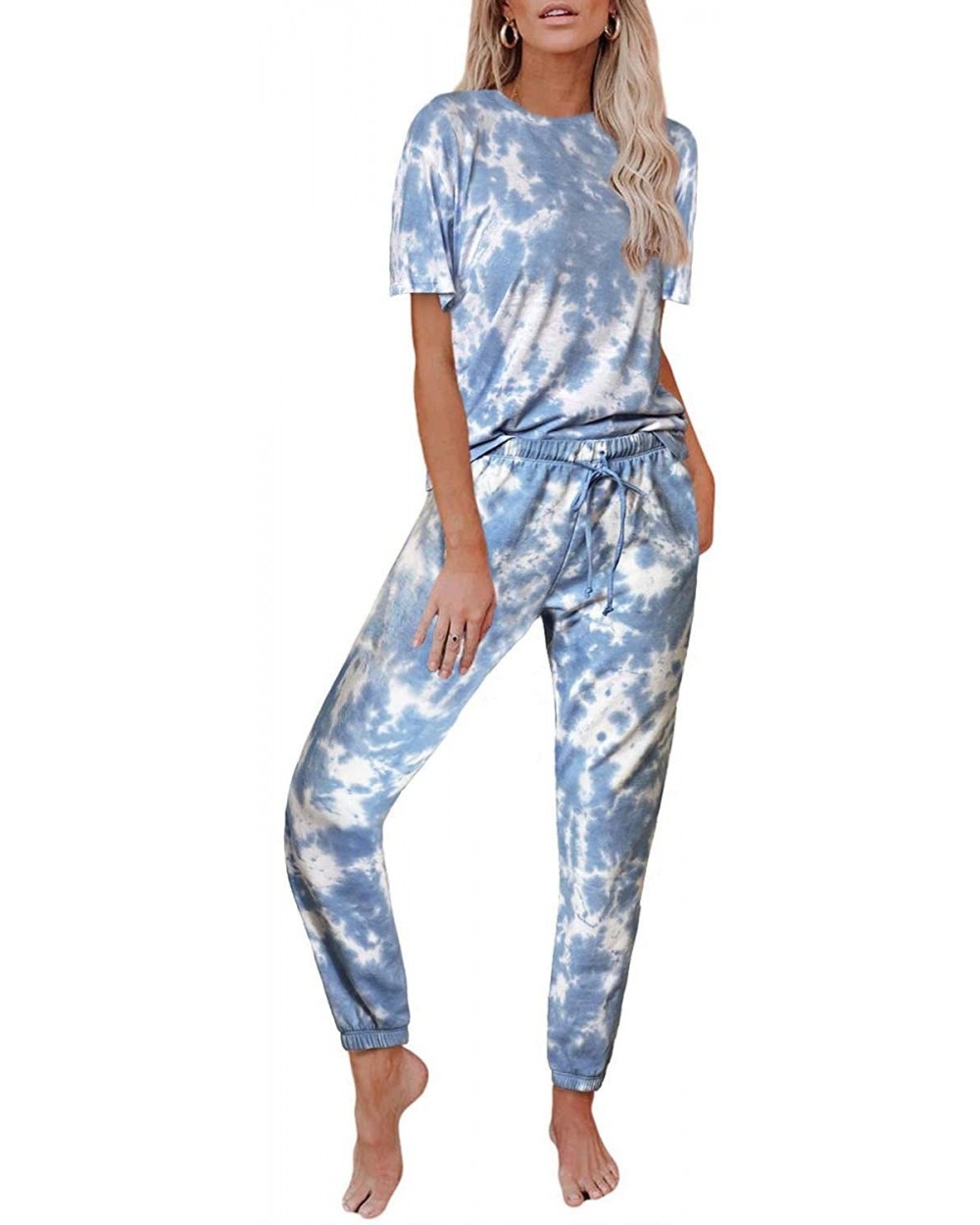 Women's Tie Dye Pajamas Set- Long Sleeve Tops and Pants Sleepwear Loose Nightwear Pjs Loungewear - B_blue - CR19COK27NN $44.5...