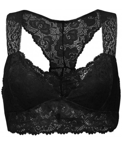 Lingerie Women's Lace Floral Bralette Sexy V-Neck Padded Beauty Back High Impact Sports Bras Support for Yoga - Black - CU18Z...