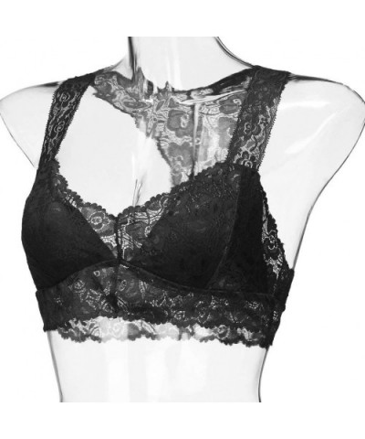 Lingerie Women's Lace Floral Bralette Sexy V-Neck Padded Beauty Back High Impact Sports Bras Support for Yoga - Black - CU18Z...