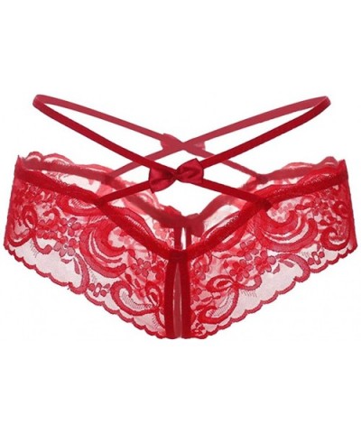 Sexy Panties Lace Briefs Woman's Plus Size Hollow Out Low Rise Underwear Ladies Thong G-String Lingerie - Red - CI196036RWD $...