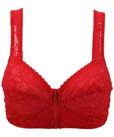 Sexy Underwear Women Casual Massage Front Zip Wire-Free Supportive Sleep Bra Adjustable Bras - Watermelonred - CQ18Y974DGC $2...