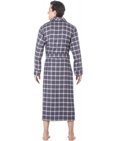 Mens Robe - 100% Cotton Flannel Robe- Full-Length Mens Bathrobe - Blue/White - C4121X25I93 $70.85 Robes