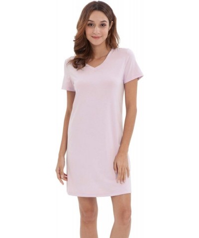 Women's Bamboo Cotton Nightgown V Neck Short Sleeve Nightshirt - Pink - CJ18NHC52U0 $22.83 Nightgowns & Sleepshirts