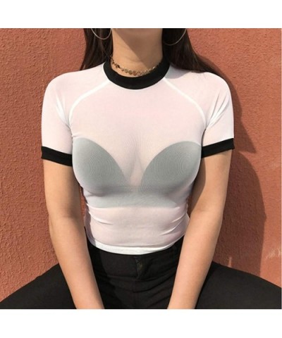 Sheer Mesh Tops for Women Sexy Short Sleeve See Through Tee Blouse Fishnet Net Crop Top Clubwears Tigivemen White - CJ1900ZMN...