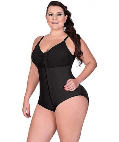 Women's Sexy Plus Size Solid Color Full Body Shaper Open Bust Shapewear Fajas Colombianas Zipper Underwear - Black - CW194YZD...