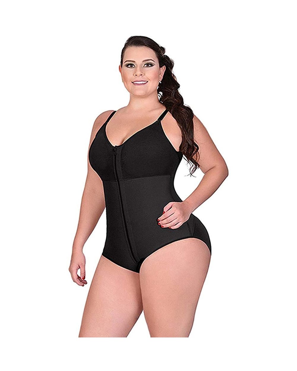 Women's Sexy Plus Size Solid Color Full Body Shaper Open Bust Shapewear Fajas Colombianas Zipper Underwear - Black - CW194YZD...