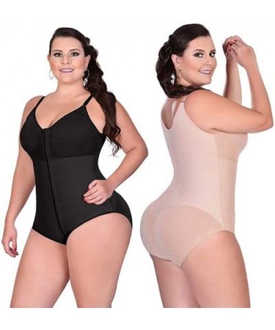 Women's Sexy Plus Size Solid Color Full Body Shaper Open Bust Shapewear Fajas Colombianas Zipper Underwear - Black - CW194YZD...