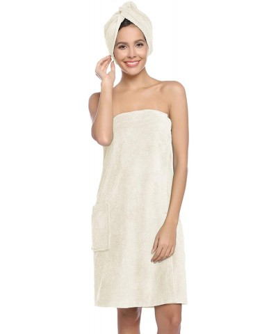 Women Bath Wrap Spa Towel with Hair Towel Adjustable Closure Shower Robes - Light Apricot - CM199CM282G $42.20 Robes